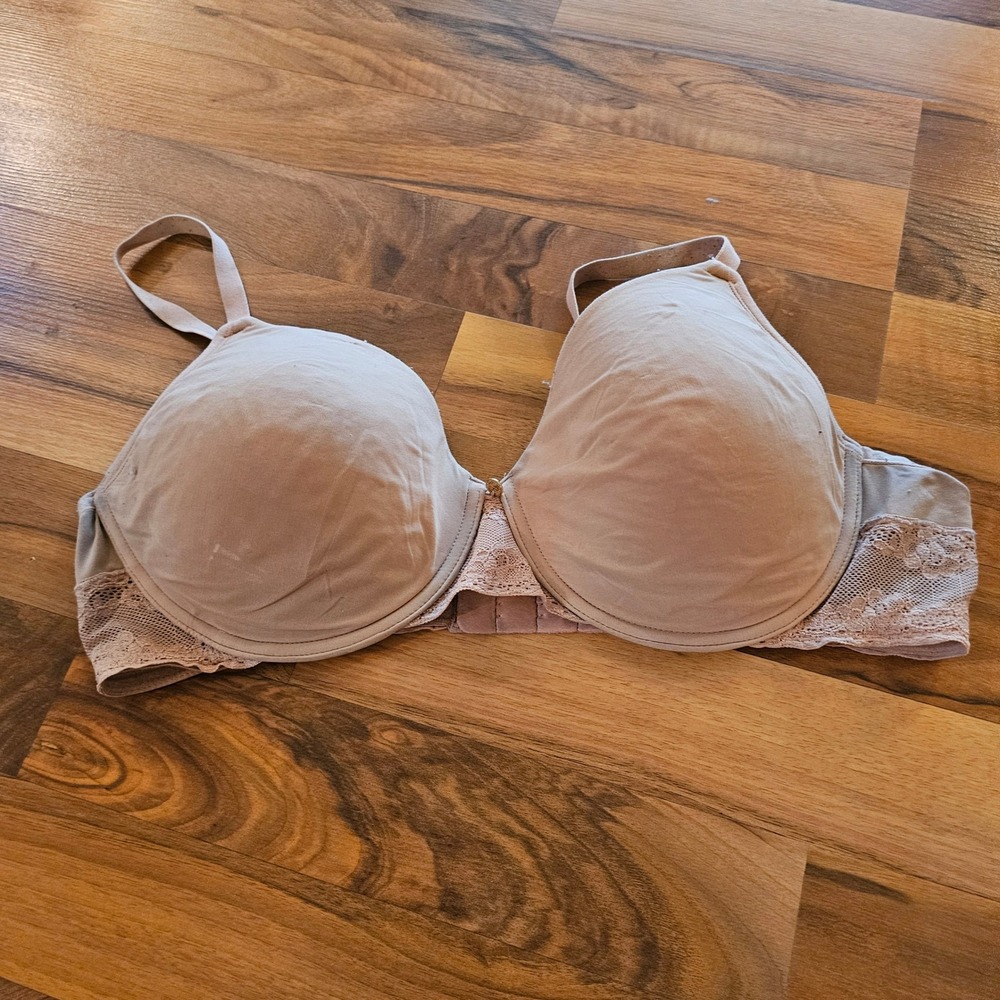 Natori Bliss‎ Perfection Underwire Contour Bra 36D Tan Lace Trim 721154